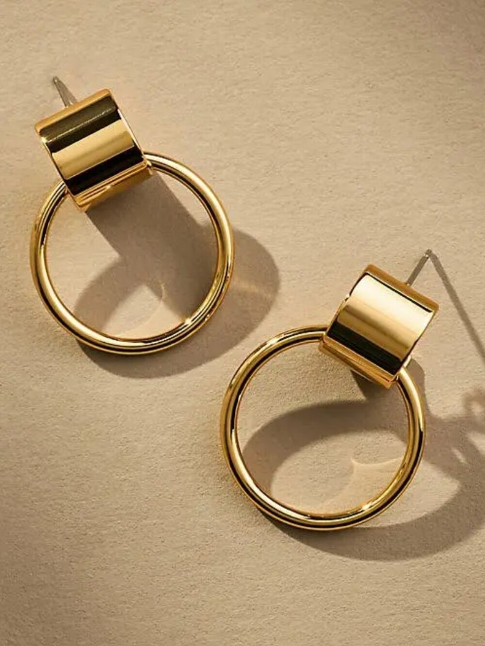Jenny Bird Faye Knocker Earrings Gold Hoop Drop Door Knocker 14K Plate